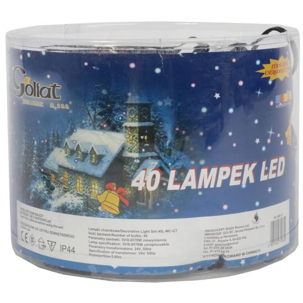 Joulukuusen valot monivärisillä LED-kynttilöillä vihreässä johdossa, 40 kpl, verkkovirtakäyttöinen, 8-toimisella ohjelmoinnilla