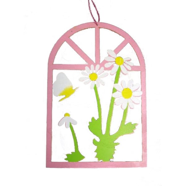 Vaaleanpunainen puukehys marguerite-kukkilla 22x15cm Vaaleanpunainen puukehys marguerite-kukkilla 22x15cm