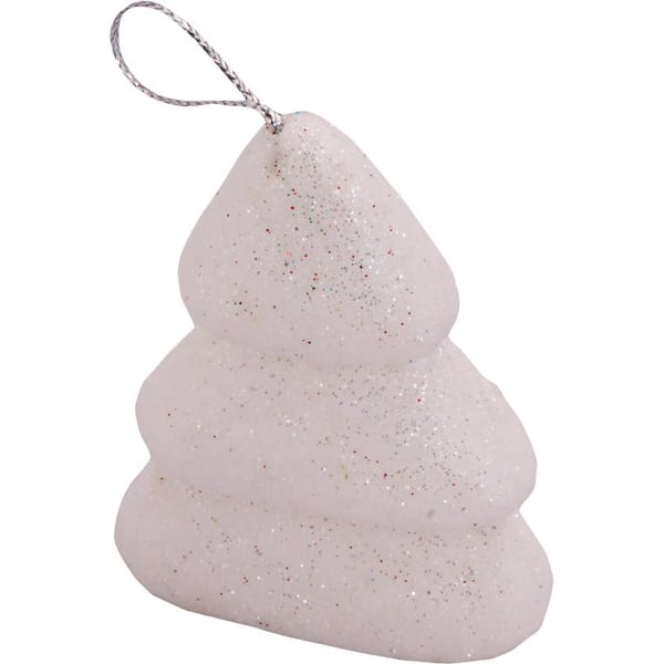Set med 6 hvide glitterjuledekorationer i frigolit, 7 cm, børnesikre