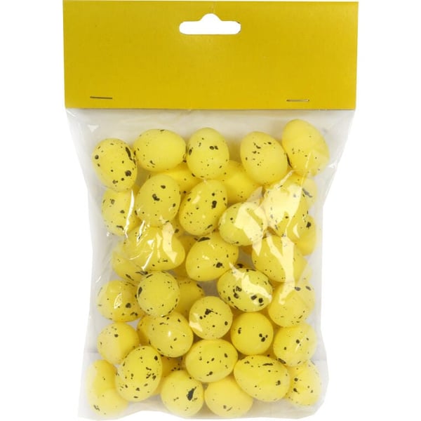 50 koristeellisen styroksisen pääsiäismunan setti, 2,5 cm, väri: keltainen