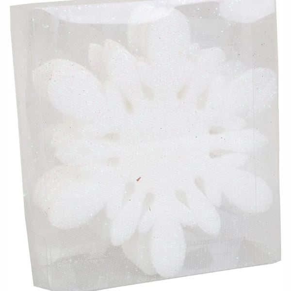 6 kpl hohtavia vaahtomuovilumihiutaleriipuksia 11 cm PVC-laatikossa