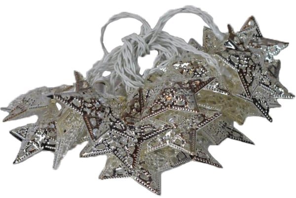 Dekorativ lampe Silver Stars med 20 hvide lysdioder og AA-batteridrift