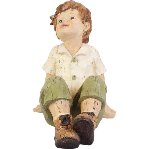 Dekorativ figurin pojke i gröna byxor 26 cm polyresin