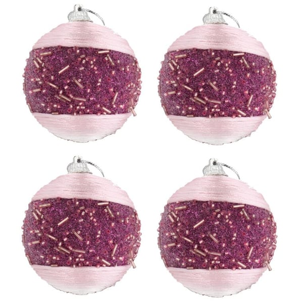 Set med 4 rosa frigolitkulor med 6 cm pärlor för juldekorationer