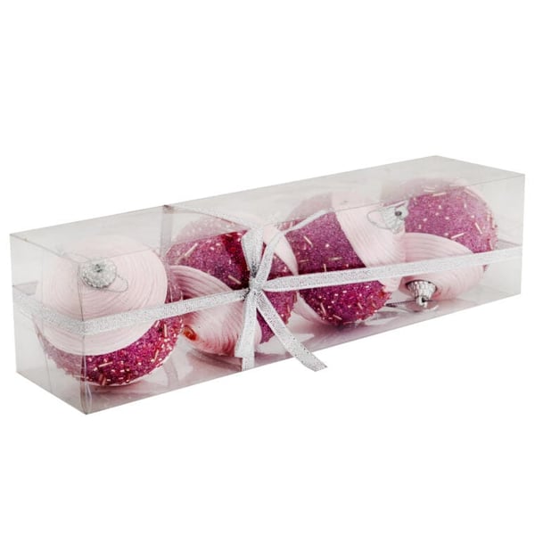Set med 4 rosa frigolitkulor med 6 cm pärlor för juldekorationer