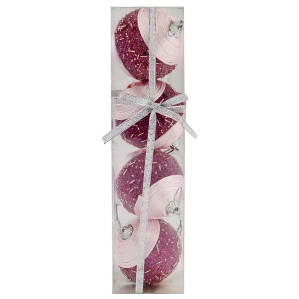 Set med 4 rosa frigolitkulor med 6 cm pärlor för juldekorationer