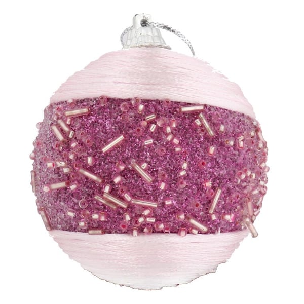 Set med 4 rosa frigolitkulor med 6 cm pärlor för juldekorationer
