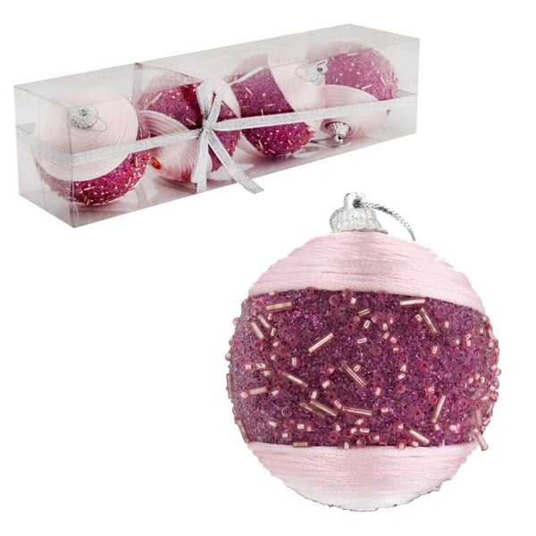 Set med 4 rosa frigolitkulor med 6 cm pärlor för juldekorationer