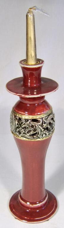 Julelysestage i keramik, vinrød, højde 34 cm, diameter 12 cm