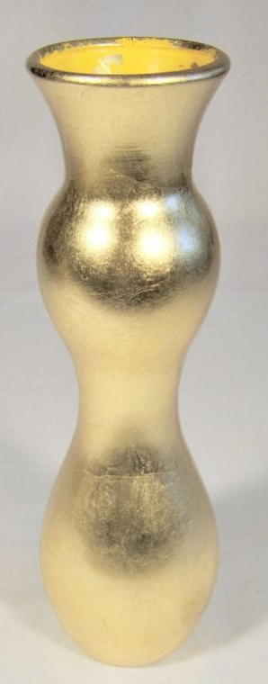 Kultainen keraaminen maljakko, korkeus 30 cm, halkaisija 9 cm