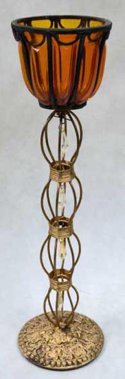 Stående lysestage af metal og glas, 44x11 cm