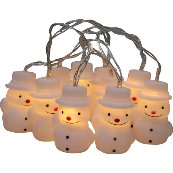 LED-jouluiset lumiukkovalot nauhassa, paristokäyttöiset, 10 kpl.