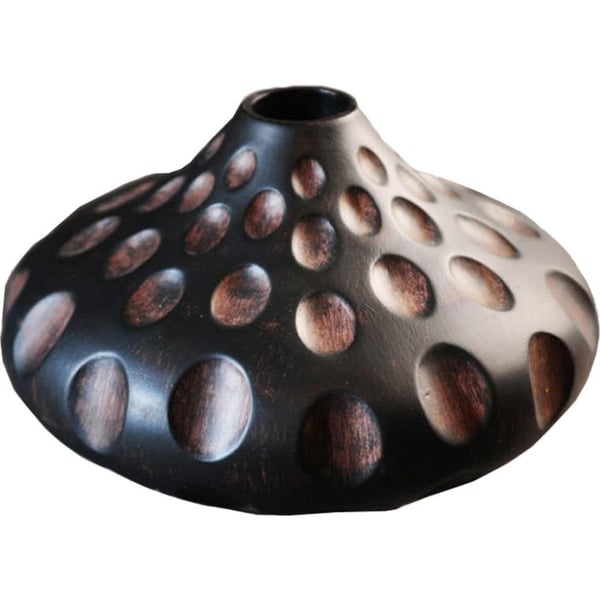 Afrikansk golvlampa med linneskärm och snidad trädesign