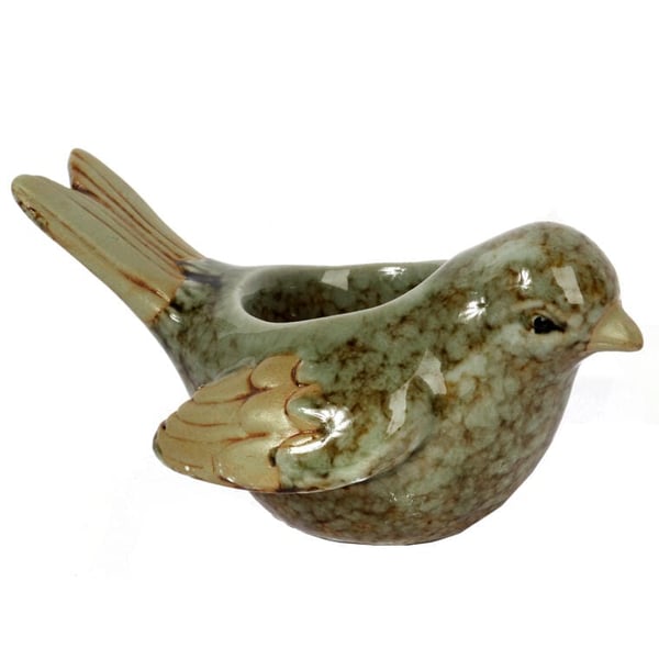 Keraaminen linnunmuotoinen kynttilänjalka, vihreä, 14 cm