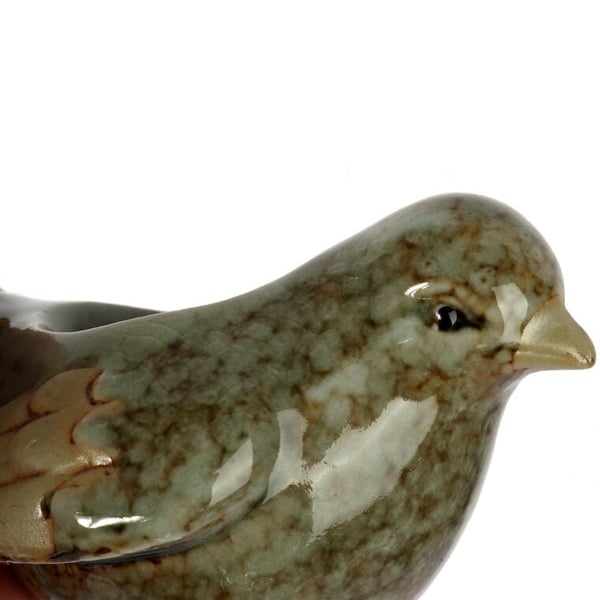 Keraaminen linnunmuotoinen kynttilänjalka, vihreä, 14 cm