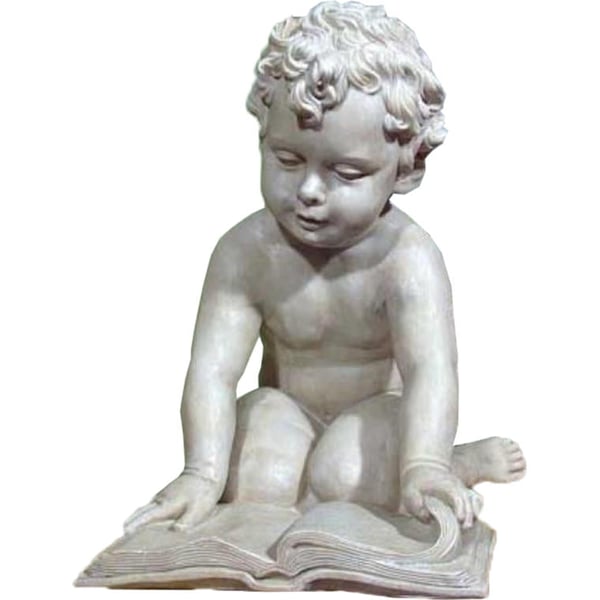 Knäböjande ängel med bok i vitt 36x28x33 cm