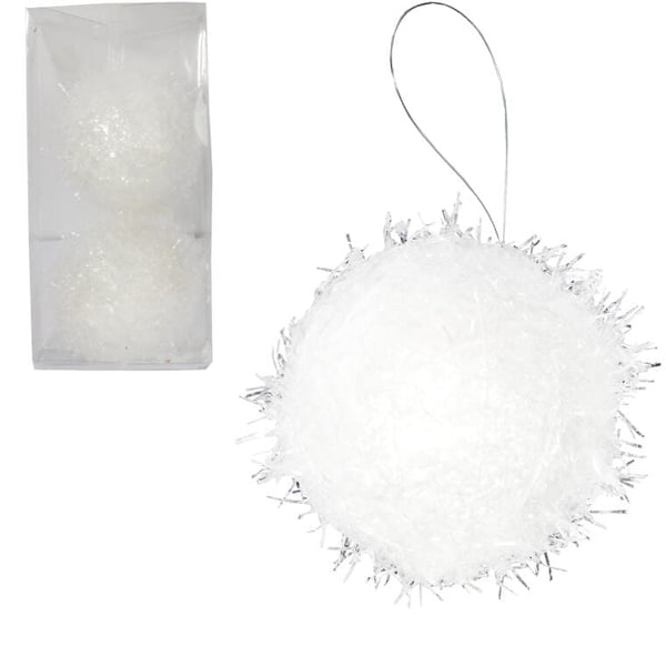 Set med 2 vita frigolitkulor 10 cm - snöglober för juldekorationer