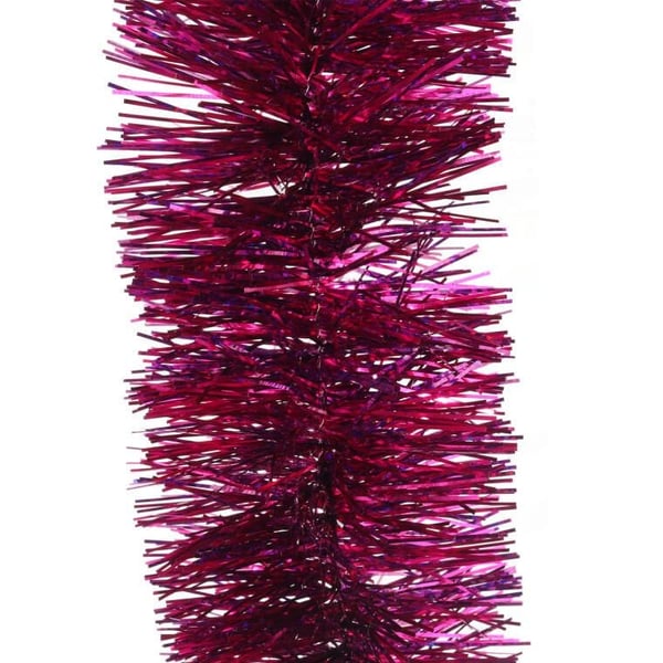 Fluoresoiva pinkki joulukuusenketju metallisoidusta foliosta, leveys 7 cm, pituus 2 m