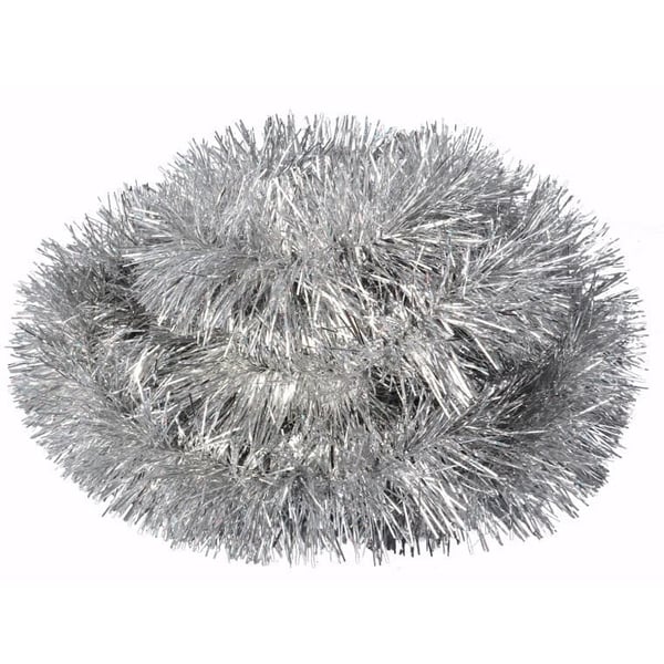 Fluorescerende sølvjuletræskæde, diameter 15 cm x 3 m