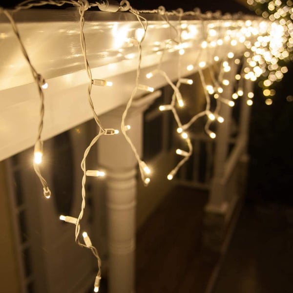 Lumihiutalevaloverho, 100 valoa lisäpistorasialla, 6,5 m, paristokäyttöinen, ulkokäyttöön