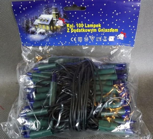 Siniset joulukuusenvalot 100L, lisäpistorasia ja vihreä johto 220V-240V 6,5m