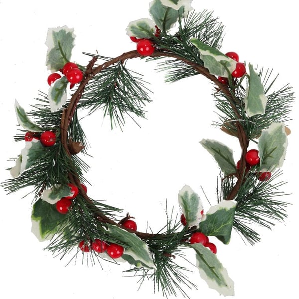 Joulukoristeinen seppele pihlajan ja kuusen oksilla 20 cm