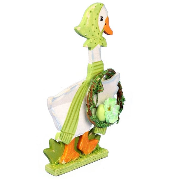 Ankka ja seppele, puinen koriste, 14 cm