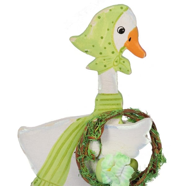 Ankka ja seppele, puinen koriste, 14 cm