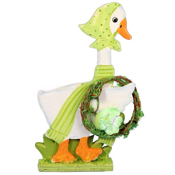 Ankka ja seppele, puinen koriste, 14 cm