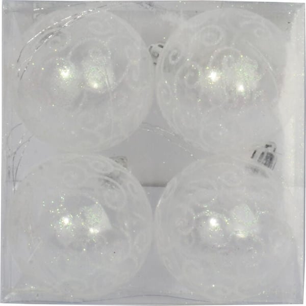 4 muovisen joulukuusenpallon setti lumikoristeilla, 6 cm