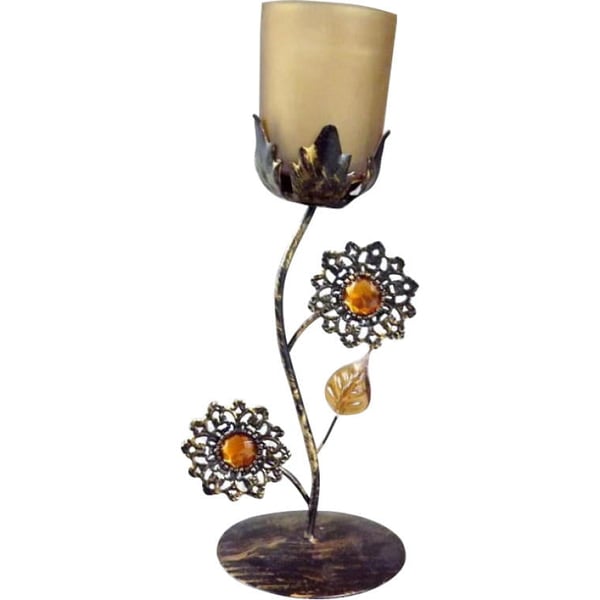 Metallysstage med brunt glas, 24x10 cm