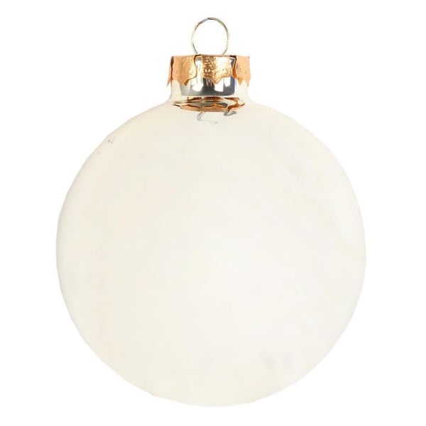 Set med 6 eleganta krämfärgade glaskulor med silverglitter 8 cm