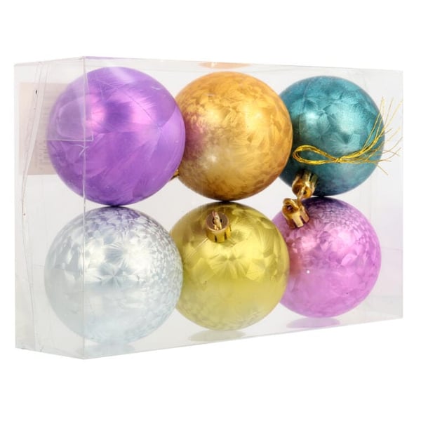 Set med 6 flerfärgade plastkulor - Juldekoration 6 cm