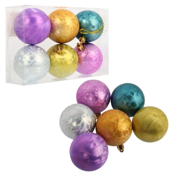 Set med 6 flerfärgade plastkulor - Juldekoration 6 cm