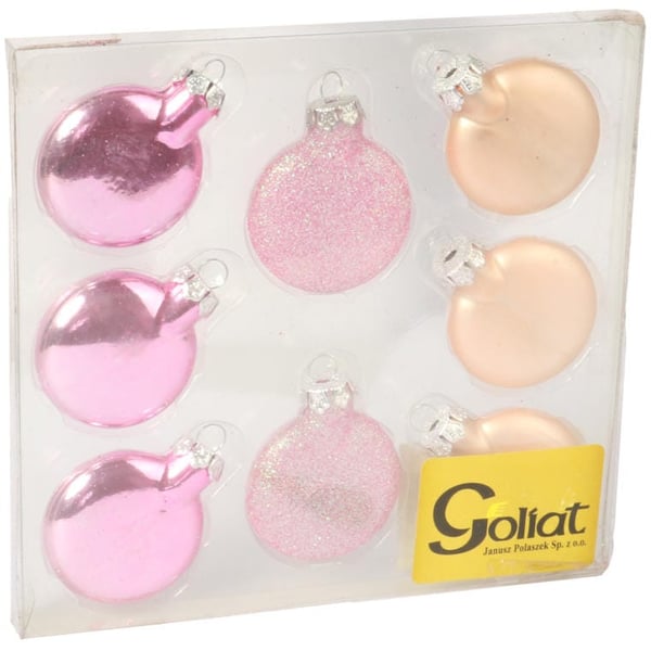 Set med 8 platta rosa glaskulor