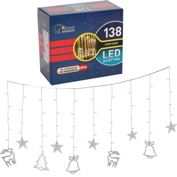 LED-joulukoristeet 138 valoa tähdillä, kelloilla ja poron valkoisella valolla