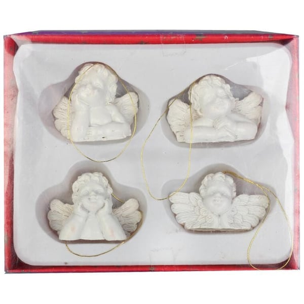 4 valkoisen polyresiinienkeliriipuksen setti 3,5x5 cm - Joulukoristeet