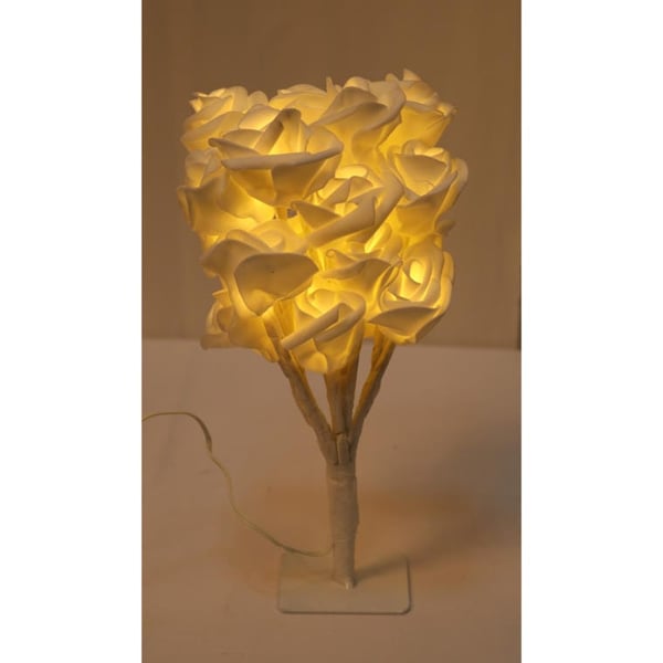 Koristeellinen LED-ruusupuu sisäkäyttöön - 26 cm, valkoinen, 3 AA-paristokäyttöinen
