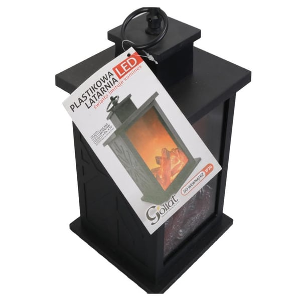 Batteridriven LED-lykta med batteridriven eldstad - Varmt orange ljus, plast, svart