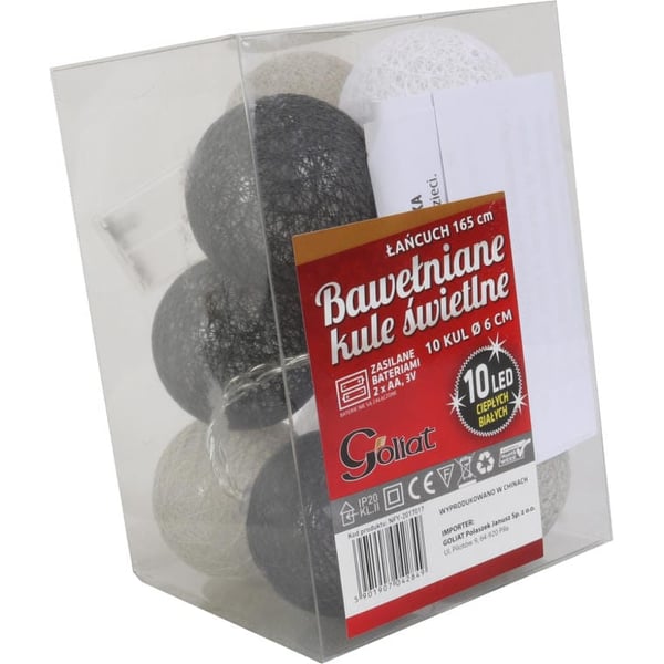 Puuvillaiset LED-valopallot, halkaisija 6 cm, paristokäyttöiset, lämmin valkoinen