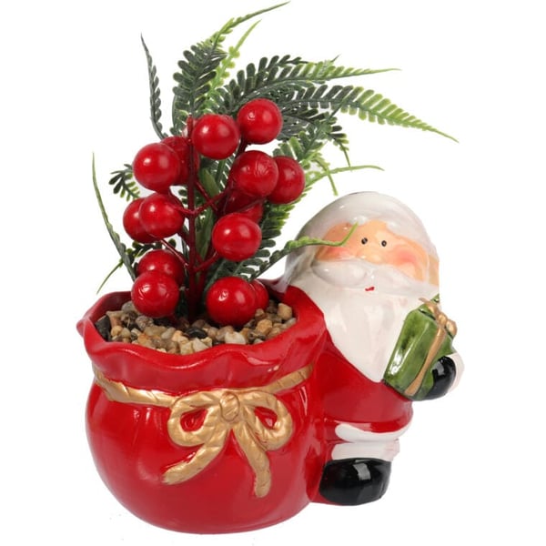 Keraaminen joulukoriste Santa mehikasveilla