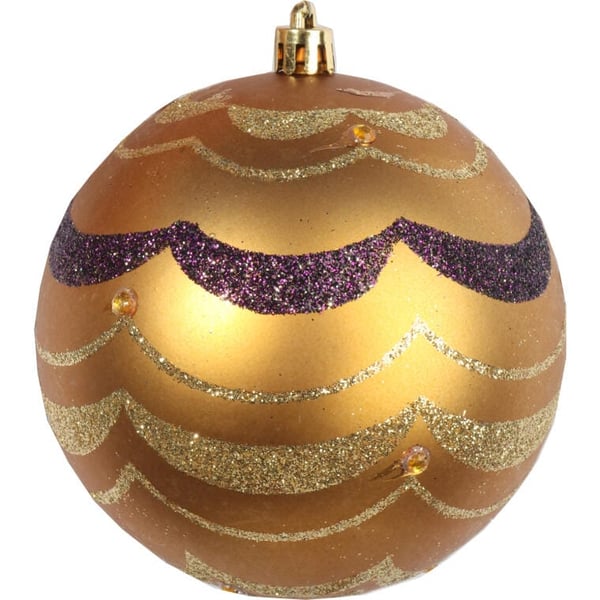 4 muovipallon setti kimalluskoristeilla 10 cm - kulta ja violetti