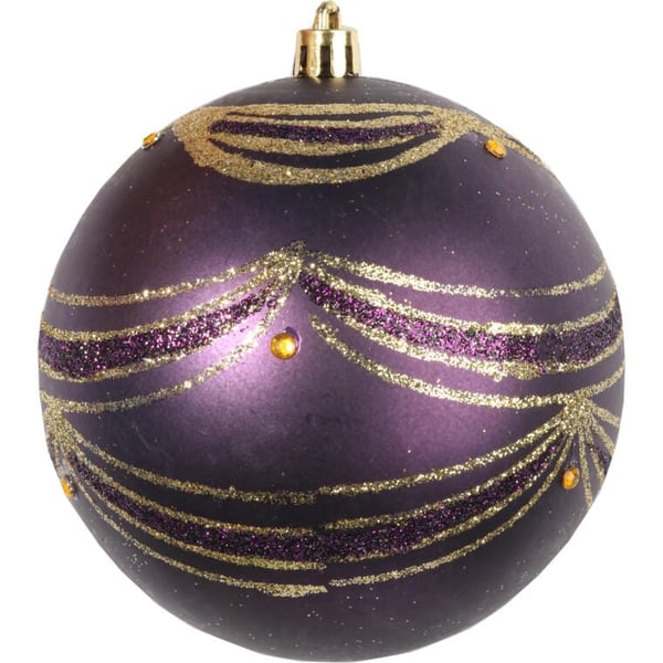 4 muovipallon setti kimalluskoristeilla 10 cm - kulta ja violetti