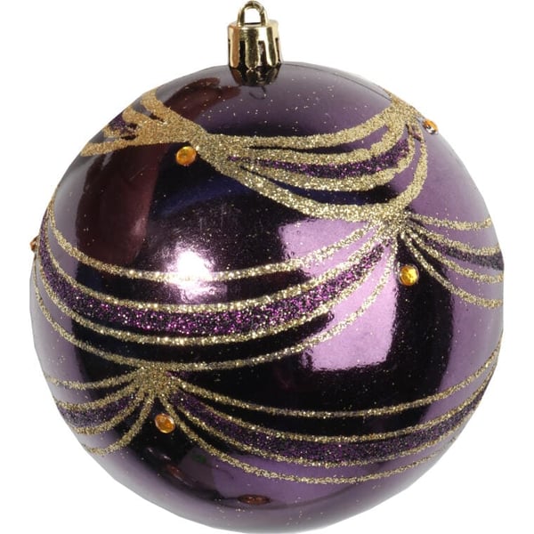 4 muovipallon setti kimalluskoristeilla 10 cm - kulta ja violetti