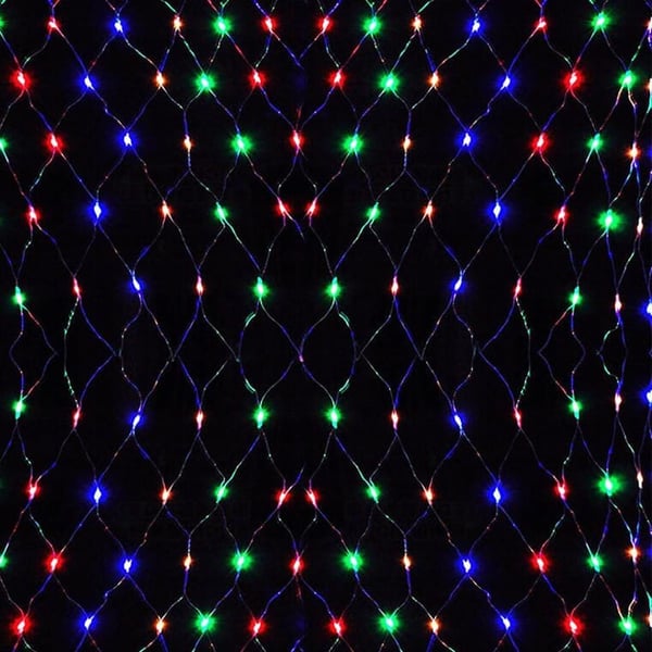 LED-valoverkko monivärinen 1,5x1,5m läpinäkyvällä kaapelilla, vedenpitävä IP44 sisä- ja ulkokäyttöön koristeluun
