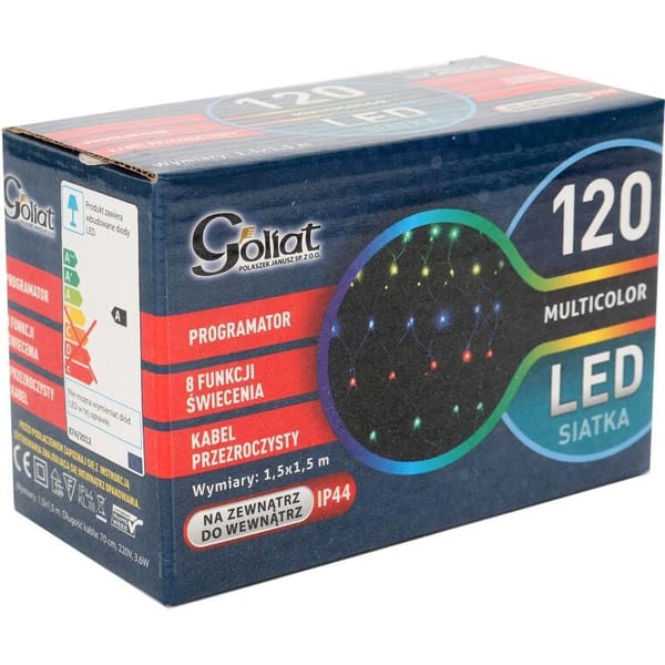 LED-valoverkko monivärinen 1,5x1,5m läpinäkyvällä kaapelilla, vedenpitävä IP44 sisä- ja ulkokäyttöön koristeluun