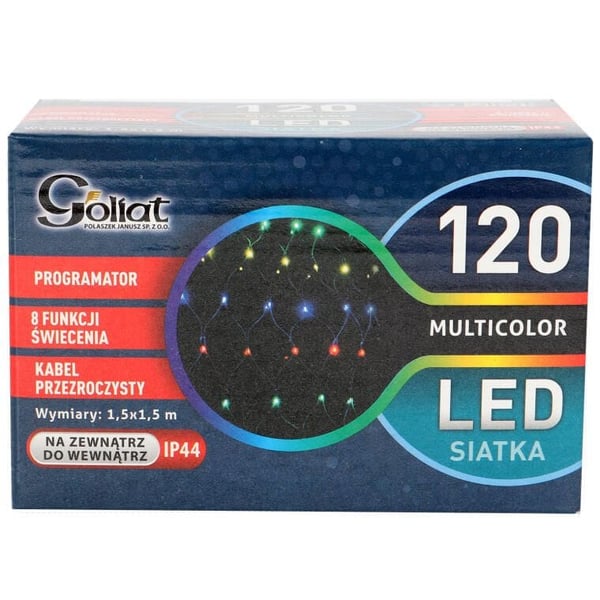 LED-valoverkko monivärinen 1,5x1,5m läpinäkyvällä kaapelilla, vedenpitävä IP44 sisä- ja ulkokäyttöön koristeluun