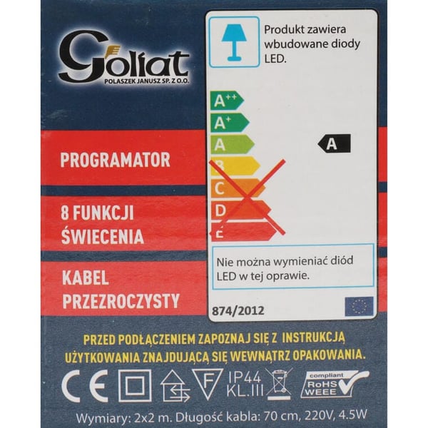 Koristeellinen verkko monivärisillä LED-valoilla 2x2m, ulko- ja sisäkäyttöön, 220V