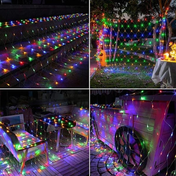 Koristeellinen verkko monivärisillä LED-valoilla 2x2m, ulko- ja sisäkäyttöön, 220V