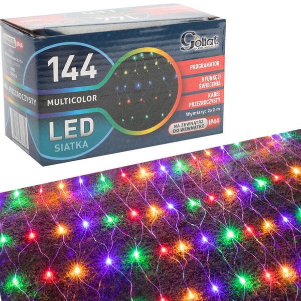 Koristeellinen verkko monivärisillä LED-valoilla 2x2m, ulko- ja sisäkäyttöön, 220V